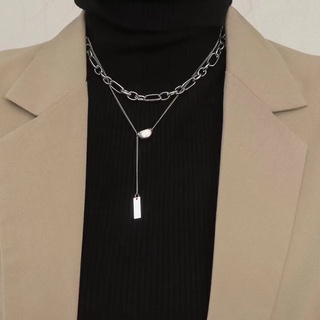 Collar retro francés de doble capa de Metal con cadena de suéter estilo Punk joyería laminada (2)