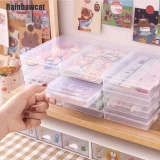rainbowcat~ transparente escritorio papelería organizador caja de lápices pegatinas estuche de almacenamiento