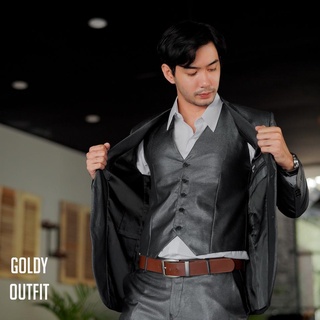 (Titleawal) Pantalones y chalecos gris oscuro brillante de alta calidad trajes - GOLDY OUTFIT