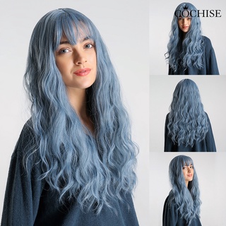 [cochise] peluca de fibra de alta temperatura azul largo rizado bang peluca mujeres cosplay fiesta peluquero