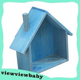 [viewviewbaby.] Wooden House-shaped Wall Shelf Kid\'s Room Decoration Cubby Box Racks Blue