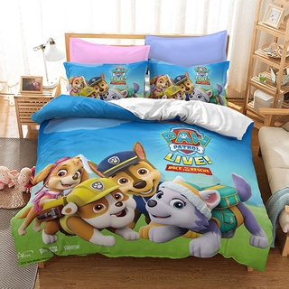 PAW PATROL patrulla canina de dibujos animados 3 en 1 juego de sábanas individuales de doble tamaño de los niños de la cama de perro cachorro patrulla coche funda de almohada niños regalo (6)