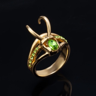 10Mk película Loki Super héroe casco anillo verde aleación de cristal Unisex Cosplay joyería