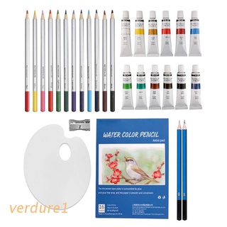verd 31pcs boceto lápices de colores y acuarela set de pintura suministros escolares lápices de dibujo kit principiante pinturas acuarela suministros de arte