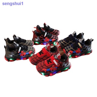 primavera versión coreana de spider-man niños s luminoso cordones de zapatos, zapatos de los niños, hombres s luces de suela suave, zapatos deportivos de estudiante, zapatos flash