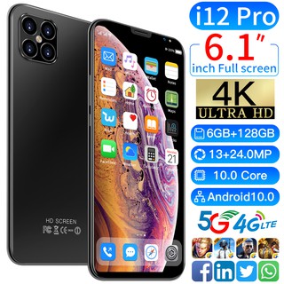 i12 Pro Smartphones 6.1 Pulgadas 6GB RAM + 128GB ROM Dual SIM Standby Reconocimiento Facial Teléfono Android