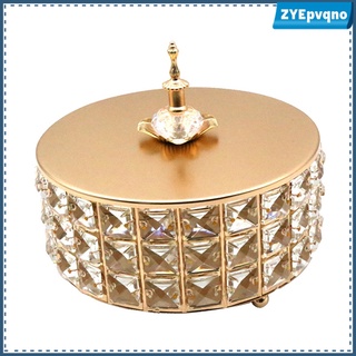 Round Crystal Jewelry Box Rectangle Beads Trinket Rings Earrings Organizer Box Dresser Home DecorLiving Room Candy