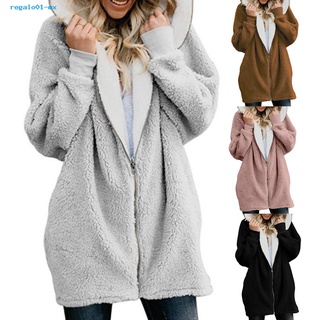{RE} Stock Casual Loose Cardigan Mid-Length Hooded Women Coat Long Sleeve Outerwear