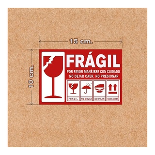 100 Etiquetas Frágil, Horizontal 10 X 15 CM. Papel Adhesivo Brillante