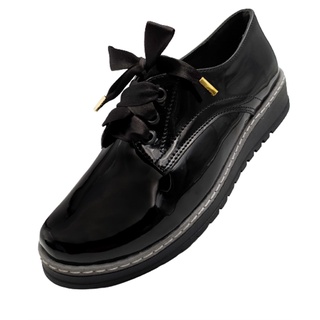 Zapato Mujer Negro Charol Escolar Niña Agujeta Casual 601-GA (1)