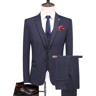Conjunto de traje de 3 piezas para hombre, traje informal de negocios, novio, boda, entrevista a rayas, trajes de oficina, chaqueta, novedad de 2021