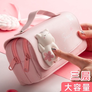 Decompress pen bag primary school girl simple large capacity multifunctional stationery box tide Japanese lovely girl11.17