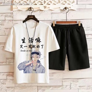 Traje de hombre verano casual coreano suelto camiseta de manga corta pantalones de cinco puntos pantalones cortos traje deportivo de moda para hombre traje de dos piezas
