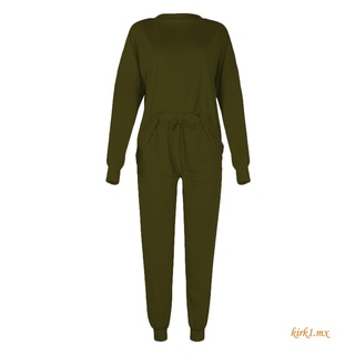 Conjunto de ropa de dos piezas de LA-mujer, manga larga cuello redondo y pantalones de trotar (5)