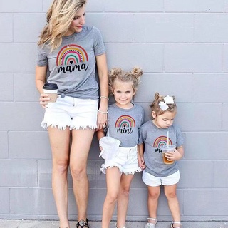 Mamá e hija coincidencia de ropa arco iris Mama Mini camiseta madre niños niño niña ropa de algodón camisetas de la familia Look