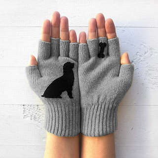 Guantes de perro para mujeres lindo cachorro impreso caliente de punto guantes de un tamaño se adapta a todos (2)