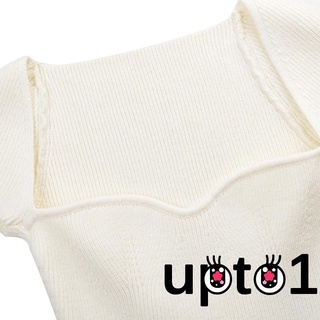 Up-mujer tejer camisa, manga corta cuello V Color sólido suéter Casual fiesta Club envuelto Tops (8)