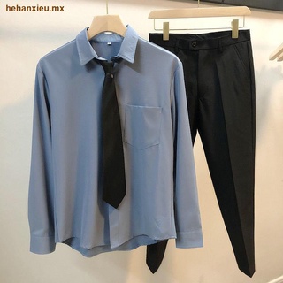 2020 nuevo traje de dos piezas camisa informal de negocios de oficina para hombres, pantalones de nueve puntos, tendencia de primavera y otoño, ropa para hombres