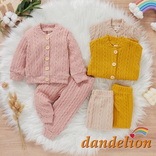 DANDELION-Unisex Baby Two-piece Clothes Set, Solid Color Button-down Knitted Cardigan