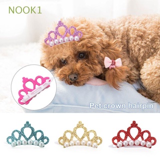 nook1 nuevo perro bowknot hecho a mano en forma de corona arco corbata horquilla perla al azar mascotas suministros tocado mascota headwear cachorro accesorios clip de pelo/multicolor