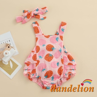 DANDELION-0-18months Baby Girl´s Suit, Strawberry Print Ruffle Sleeveless Snap Crotch Romper + Headband (1)