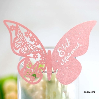 sal 100Pcs 3D mariposa número nombre papel lugar tarjetas copa de vino copa tarjeta Eid Mubarak ramadán decoración de fiesta de boda