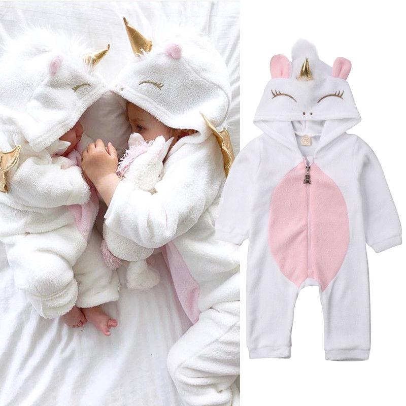 RNewborn mono con capucha para bebé/niña/unicornio/ropa