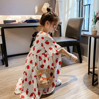 insVestido de maternidad verano estilo coreano fresa manga corta vestido de maternidad suelto todo-fósforo moda vestido de maternidad traje (2)