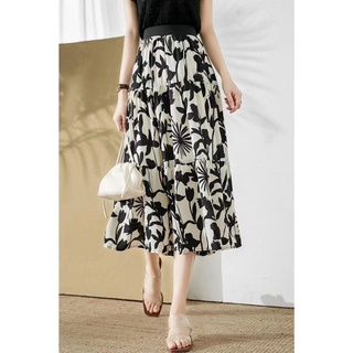 Long Skirt Chiffon Drape A-Line Skirt High Waist Skirt Spring and Summer Mid-Length Temperament Lady