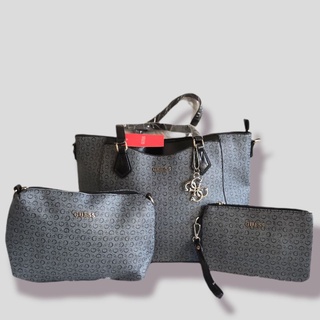 Bolsa Guess/Combo triple Guess/bolsa de mano/gris con negro/accesorios para mujer/cosmetiquera