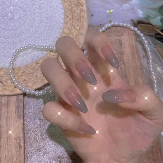 24pcs Gray Pink Gradients Wear Long Paragraph Fashion Manicure Patch False Nails Save Time Wearable Nail Patch 9.9 flash sale
