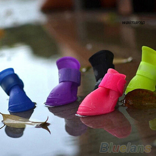 4pcs zapatos para mascotas perro impermeable botas de lluvia botines zapatos de goma colores caramelo (2)
