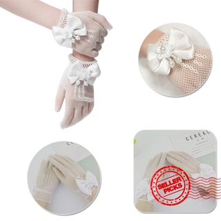 Fashion All-Match Mesh Bowknot Dress Girls White Gloves Girl Thin Flower Gloves Princess White H8F1