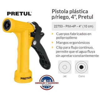 Pistola plástica p/riego, 4', Pretul (22753)