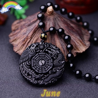 june chic colgante de la suerte para hombre mujeres dragón phoenix tallado obsidiana collar nuevo reiki moda joyería negro hecho a mano bagua