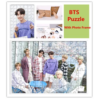 Kpop BTS Bangtan Boys 120 piezas rompecabezas con marco de fotos BT21 pintura póster--BTS personaje impreso rompecabezas