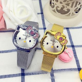 Reloj de cuarzo analógico de acero inoxidable para niños para niñas Hello Kitty/reloj de pulsera coreano