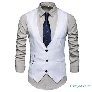 ✡J.j.❀Chaleco de negocios para hombre, Color sólido cuello en V sin mangas de un solo pecho traje chaleco para caballeros, más tamaños, 5