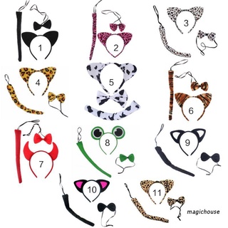 magichouse 11 Colors 3Pcs Child Kid Animal Costume Set Cute Plush Ear Headband Bowtie Long Tail Children Day Cosplay Kit Stage Party Favors