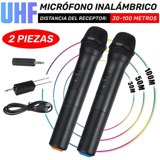 Micrófono De Mano Inalámbrico UHF Universal Con Receptor De 2 Canales Portátil Para Karaoke Reunión Fiesta Iglesia (1)