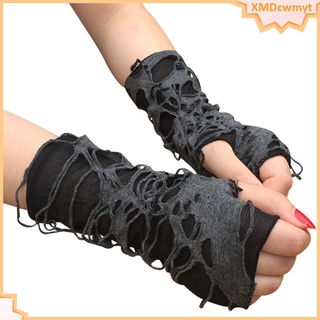 [cwmyt] guantes de halloween para mujer steampunk negro sin dedos guantes góticos rock calentador cosplay rasgado guantes disfraz ropa de fiesta