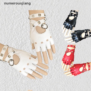numerousjiang - guantes de cuero para mujer, medio dedo, punk, remaches, guantes de cinturón, fiesta de halloween, punk mx