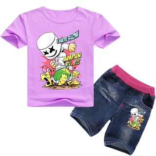 Marshmello niños traje de los niños traje de niño traje de bebé traje de niños camiseta niños pantalones cortos de mezclilla