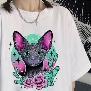las mujeres t-shirt lindo gato divertido de dibujos animados t-shirt harajuku gráfico ulzzang t-shirt 90s impresión t-shirt moda estética top tee mujer