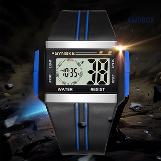 Amobox Men Rectangle Luminous Backlight Sports Stopwatch Date Alarm Digital Wrist Watch