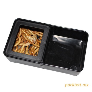 pockt - caja de alimentos de plástico negro para reptiles, terrario, para alimentación, insectos, tortugas, mascotas
