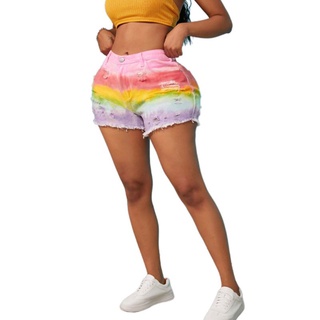 Pantalones cortos de verano con estampado de pantalones cortos casuales Sexy casuales de mezclilla para mujer/pantalones cortos de playa de Color arcoíris (8)