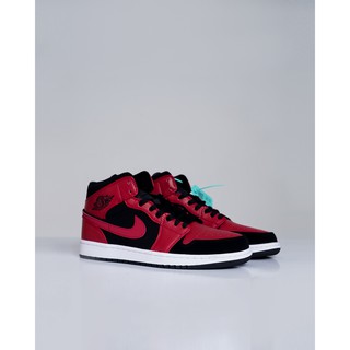 Jordan 1 Mid Reverse Bred - negro blanco Gym rojo zapatos - 13680