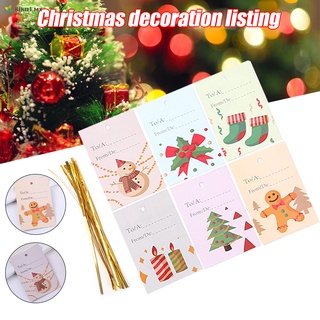 30Pcs Merry Christmas Tags Labels with Gold Lanyard Christmas Paper Cards DIY Crafts Hanging Card for Christmas Party