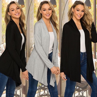 Women Fashion Irregular Hem Long Sleeve Cardigan Solid Color Tops Coat